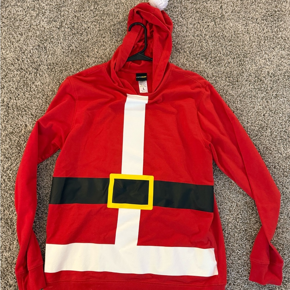 Red Santa Hoodie with Belt Design